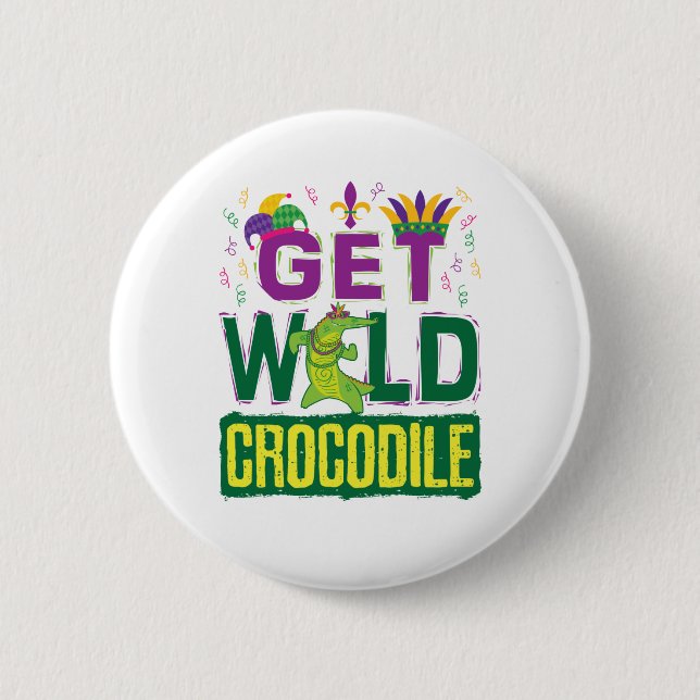 Wild Crocodile Mardi Gras Alligator Button (Vorderseite)