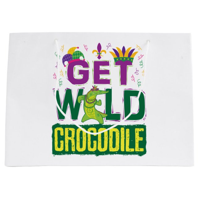 Wild Crocodile Mardi Gras Alligator Große Geschenktüte (Vorderseite)