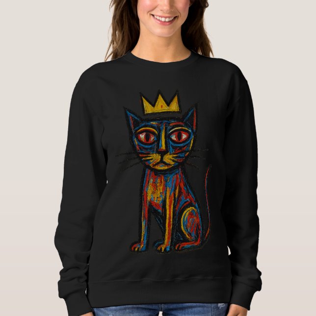 Wild Crown Cat Graphic Tee – Handgezeichnete abstr (Vorderseite)
