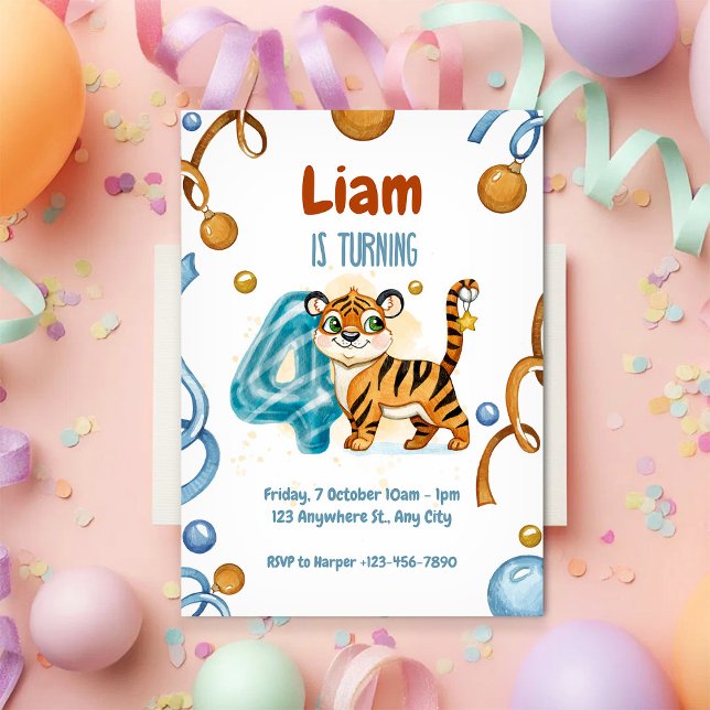 Wild & Cute Tiger 4th Birthday Invitation Einladung (Von Creator hochgeladen)