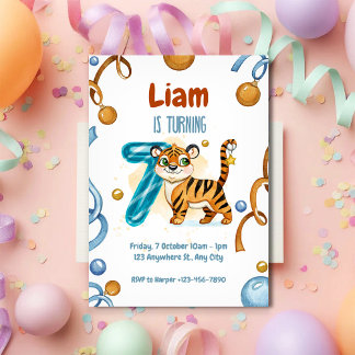 Wild & Cute Tiger 7th Birthday Invitation Einladung