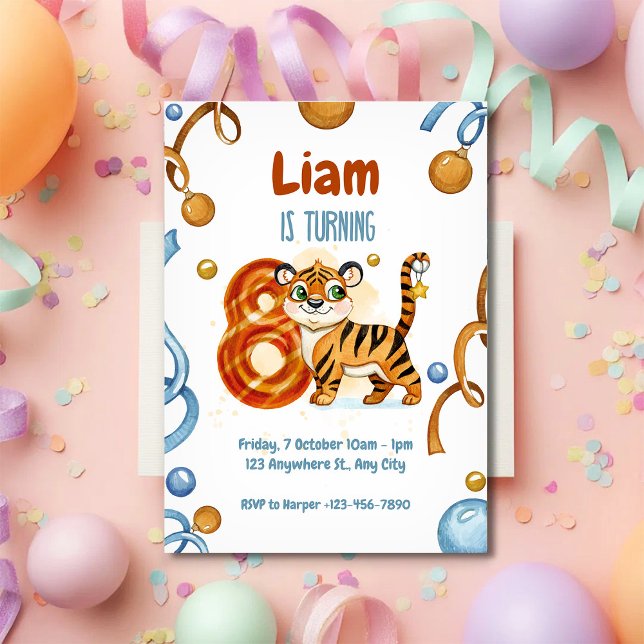Wild & Cute Tiger 8th Birthday Invitation (Créateur téléchargé)