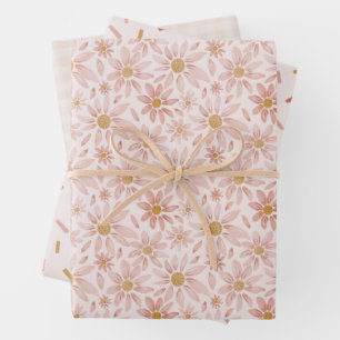 Wild Daisy Boho Floral, Gingham und Confetti Geschenkpapier Set