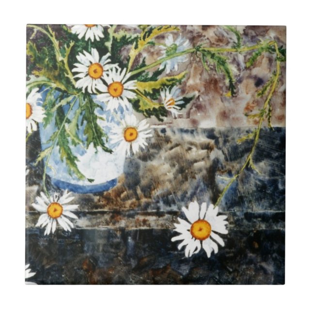 "Wild Daisy Shelf" Küche Garten Keramik Tile Fliese (Vorderseite)