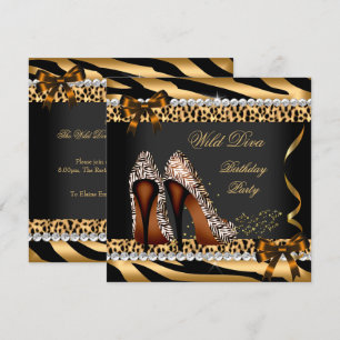 Wild Diva Leopard Zebra High Heels Geburtstagsfeie Einladung