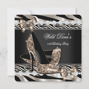 Wild Diva Zebra Beige High Heels Geburtstagsparty Einladung