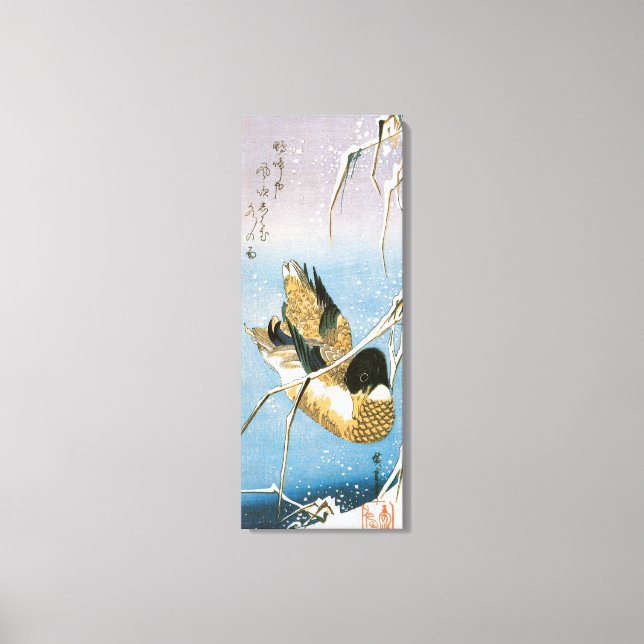 Wild Duck Swimming Snow Laden Reed von Hiroshige Leinwanddruck (Vorderseite)