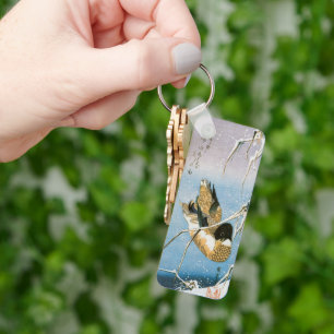 Wild Duck Swimming Snow Laden Reed von Hiroshige Schlüsselanhänger