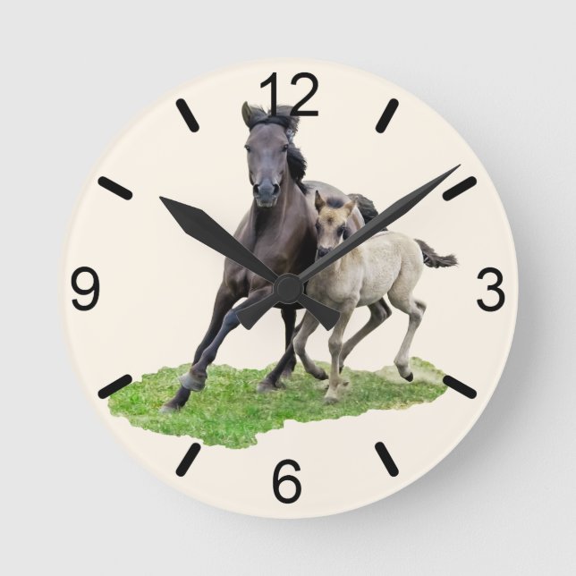 Wild Dulmen Horse Mare Cute Foal Gallop dial-plate Runde Wanduhr (Vorderseite)
