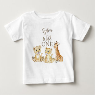Wild ein Baby Tiere personalisiert Name Party T-shirt