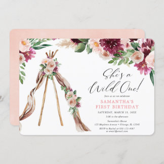 Wild ein boho rustikales Blumenmädchen 1. Geburtst Einladung