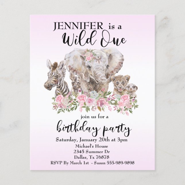 Wild ein Dschungel Wasserfarbe Elephant Blumenbudg Flyer (Vorne)