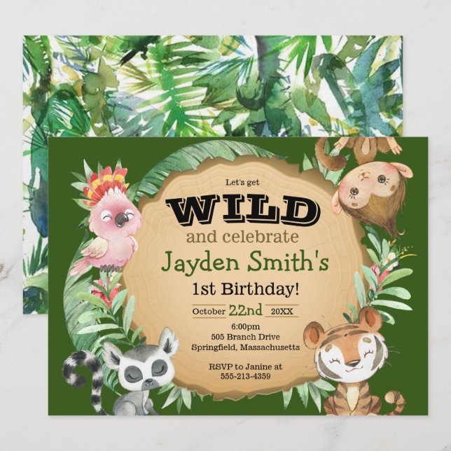 Wild ein exotisches Tier zum Geburtstag einladen Karte (Vorne/Hinten)