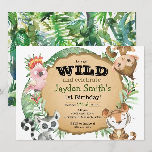 Wild ein exotisches Tier zum Geburtstag einladen Karte (Vorne/Hinten)