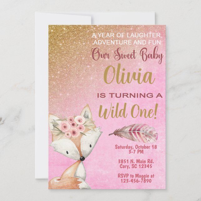 Wild Ein Fuchswald 1. Geburtstag einladen. Einladung (Vorderseite)