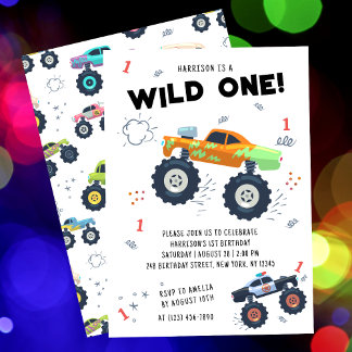 Wild ein Geburtstag moderne Kinder Monster Autos Einladung