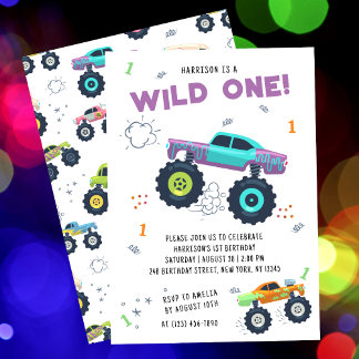 Wild ein Geburtstag moderne Kinder Monster Autos Einladung