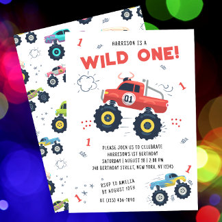 Wild ein Geburtstag moderne Kinder Monster Autos Einladung