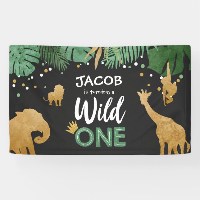 Wild ein Geburtstagsbanner Safari Jungle Animals Banner (Horizontal)