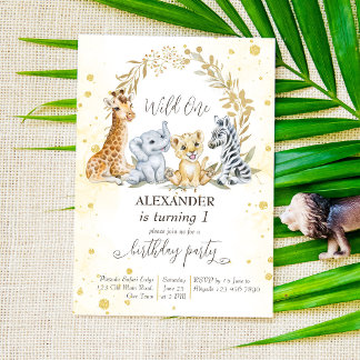 Wild ein goldenes Dschungelsafari Tiere Party einl Einladung