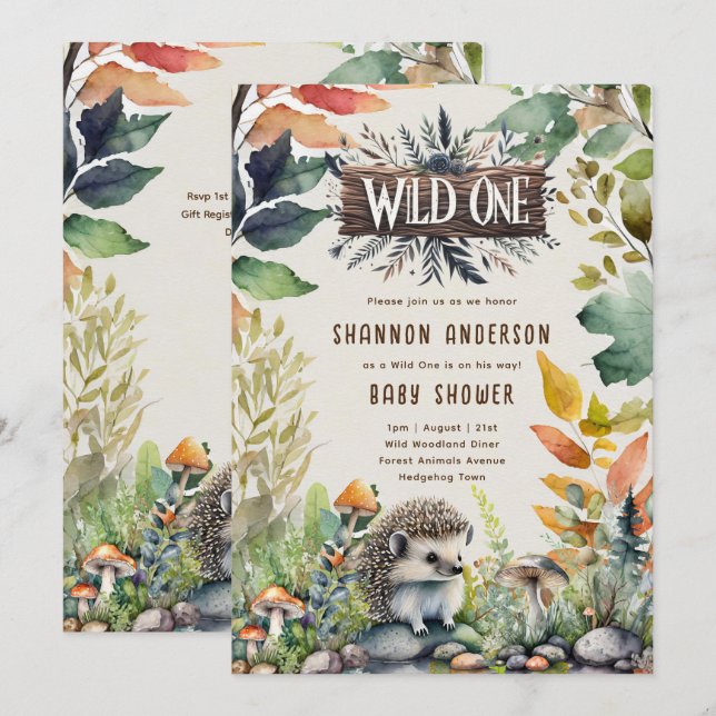 Wild ein Igel Baby Woodland Animals Einladung (Vorne/Hinten)