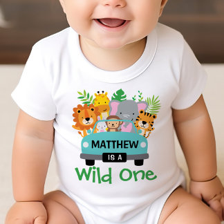 Wild ein Junge 1. Geburtstagskinder Personalisiert Baby T-shirt
