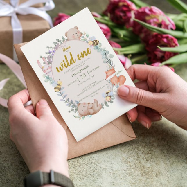 Wild ein Niedlicher Waldtiere 1. Geburtstag Einladung (Von Creator hochgeladen)