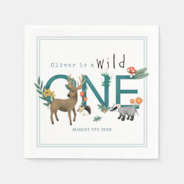 Wild ein Niedliches Blauwaldland Tiere 1. Geburtst Serviette