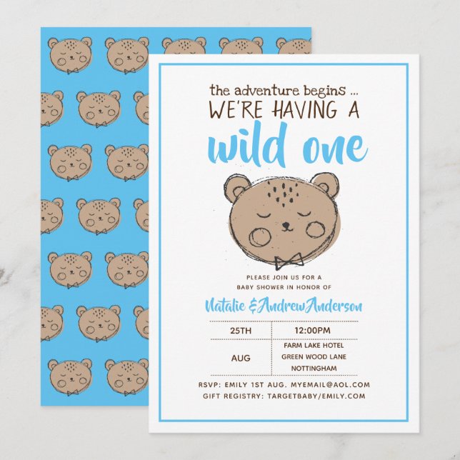 Wild ein rustikaler Bär Das Abenteuer beginnt gelb Einladung (Vorne/Hinten)