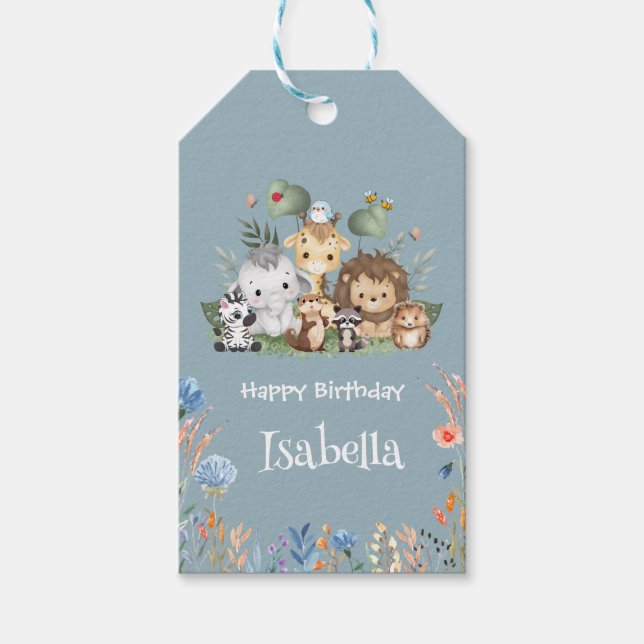 Wild ein Safari-Dschungel Floral Geburtsname Geschenkanhänger (Vorderseite)