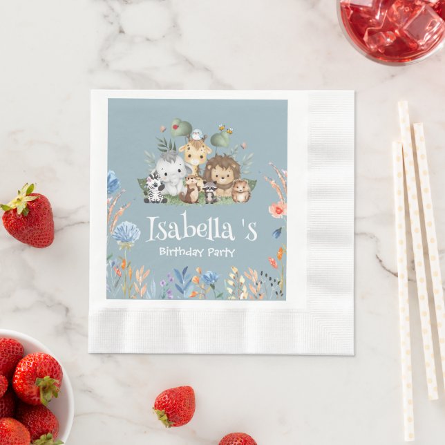 Wild ein Safari-Dschungel Floral Geburtsname Serviette (Beispiel)