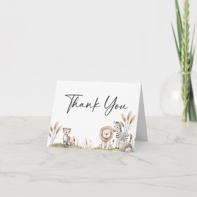 Wild ein Safari Tiere Neutral Baby Shower Blank Dankeskarte (Vorderseite)
