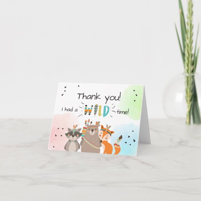 Wild ein Stamm Woodland Tiere Danke Karte (Vorderseite)