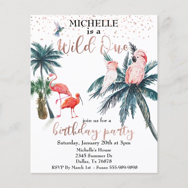 Wild eine Rose Gold Tropical Birds Budget Flyer (Vorne)