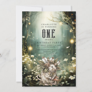 Wild eine verzauberte Waldmäuse 1. Geburtstag Einladung