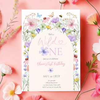 Wild eine Wildblumen Floral Girl Erster Geburtstag Einladung