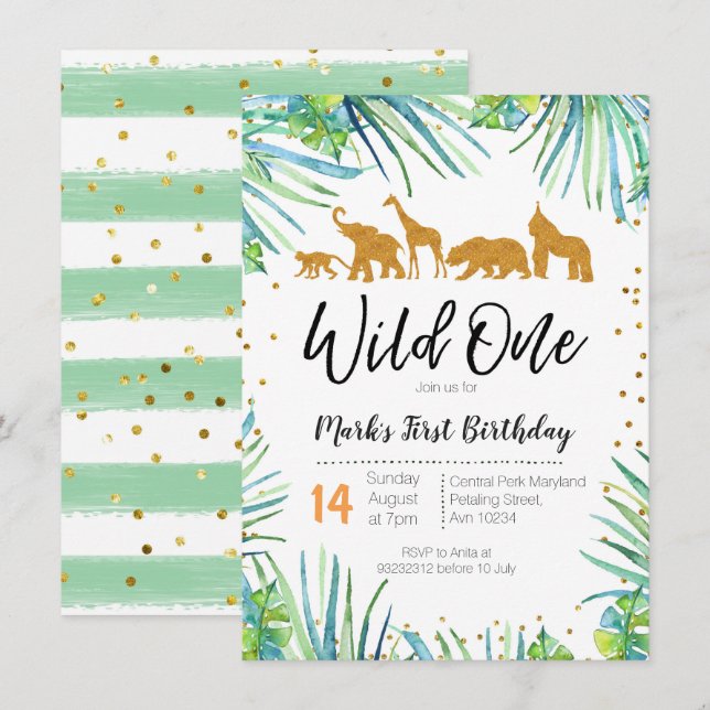 Wild eines Geburtstages Einladung Jungtiere Party (Vorne/Hinten)
