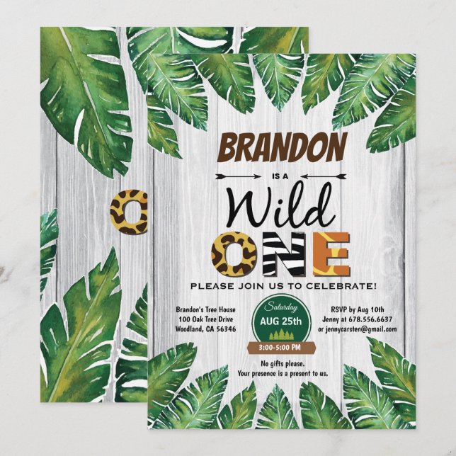 Wild Einladung zum Geburtstag. Junge Dschungel (Vorne/Hinten)