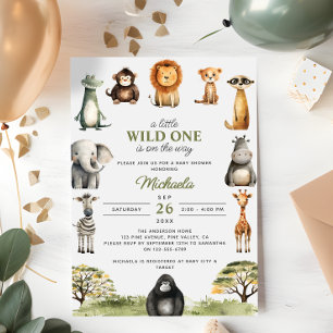 Wild eins auf dem Weg Niedliche Baby-Animals Baby- Einladung