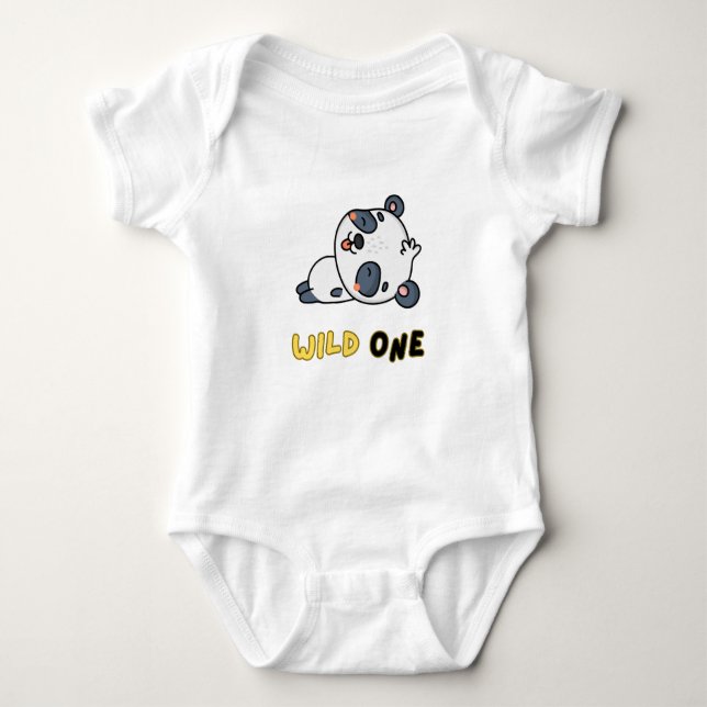 Wild eins mit einer Panda-Drehung - Erstes Geburts Baby Strampler (Vorderseite)