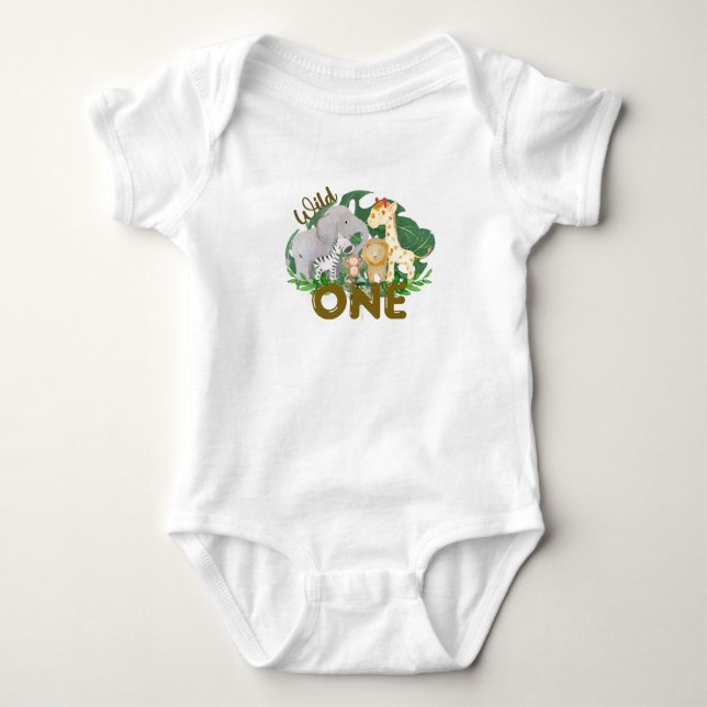 Wild eins! Safari- und Dschungeltiere Baby Strampler (Vorderseite)