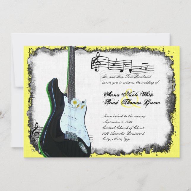 Wild Electric Guitar Limon Music Wedding Einladung (Vorderseite)