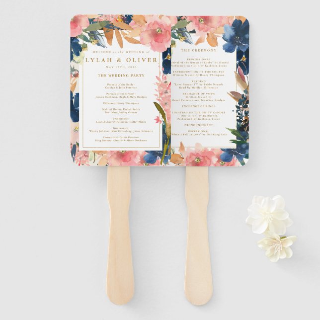 Wild Elegance | Blush & Gold Wedding Hand Fan Fächer (Vorne und Hinten)
