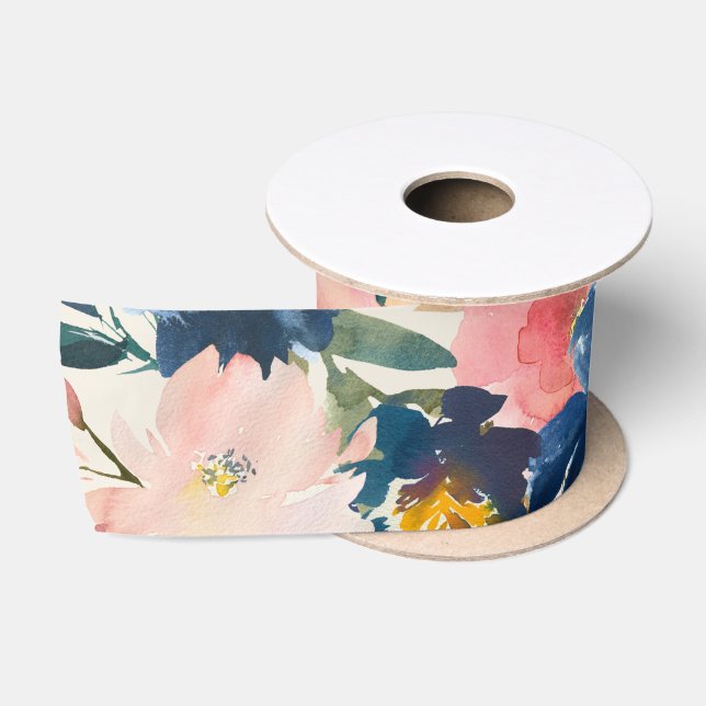 Wild Elegance | Navy Blush & Gold Floral Satinband (Spule)