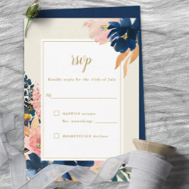 Wild Elegance | Navy Blush & Gold Wedding RSVP Car Karte