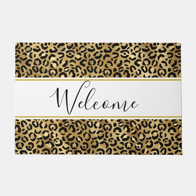 Wild & exotisch Leopard Print Muster Willkommen Fußmatte (Vorderseite)
