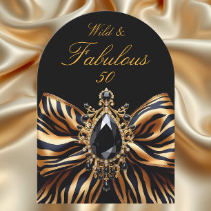 Wild Fabulous 50 Geburtstag Zebra Bow Black Jewel Einladung