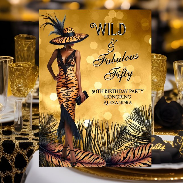 Wild Fabulous Fünfzig Geburtstag Tiger Frau Gold Einladung (Von Creator hochgeladen)