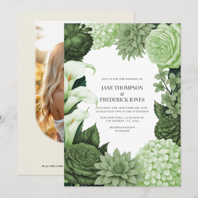 Wild Fern, Soft Moss & Pale Pistachio Wedding Einladung (Vorne/Hinten)