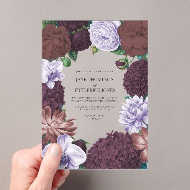 Wild Fig, Cocoa Rose & Soft Lavender Wedding Acryleinladungen (Insitu (Handheld))